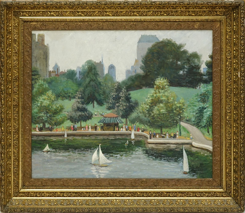 Antique Well Done Oil on Canvas, View of Central Park in Gilt Period Style Frame. Unsigned.
