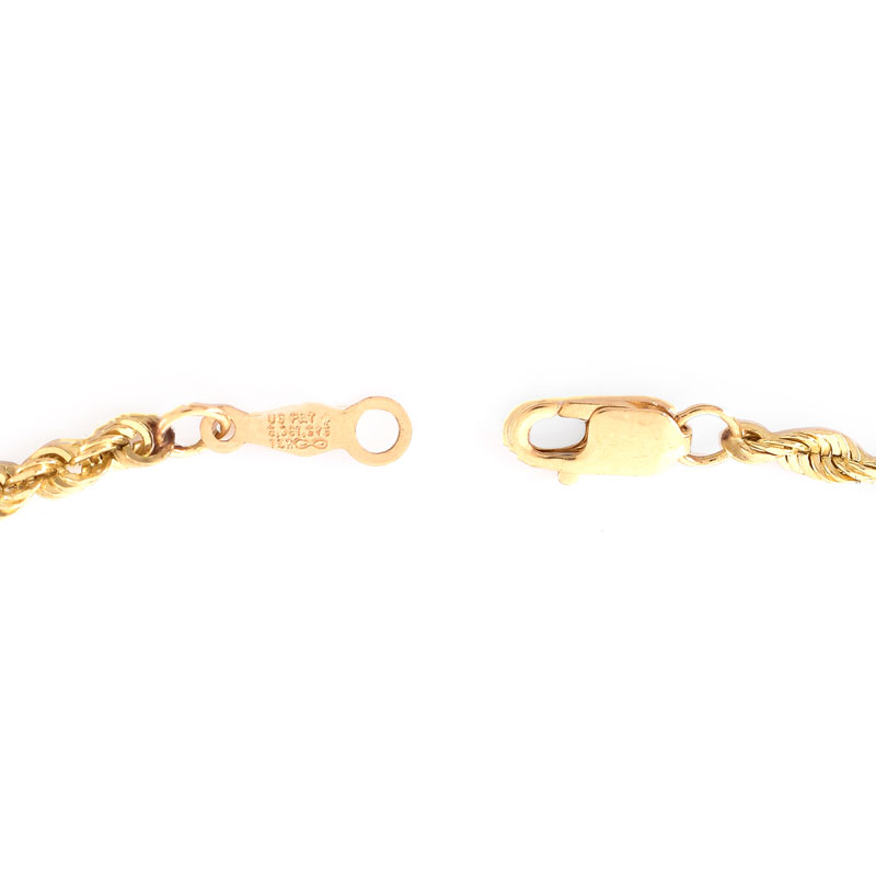 Vintage 14 Karat Yellow Gold Rope Link Necklace. Clasp stamped 14K.