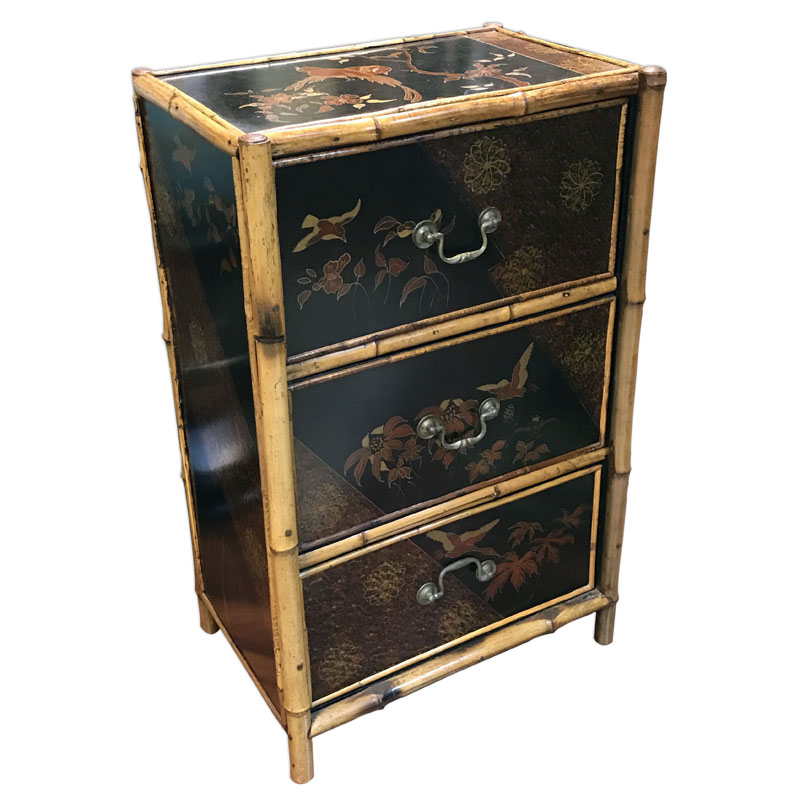Mid Century Bamboo Chinoiserie Lacquer Chest of Drawer.