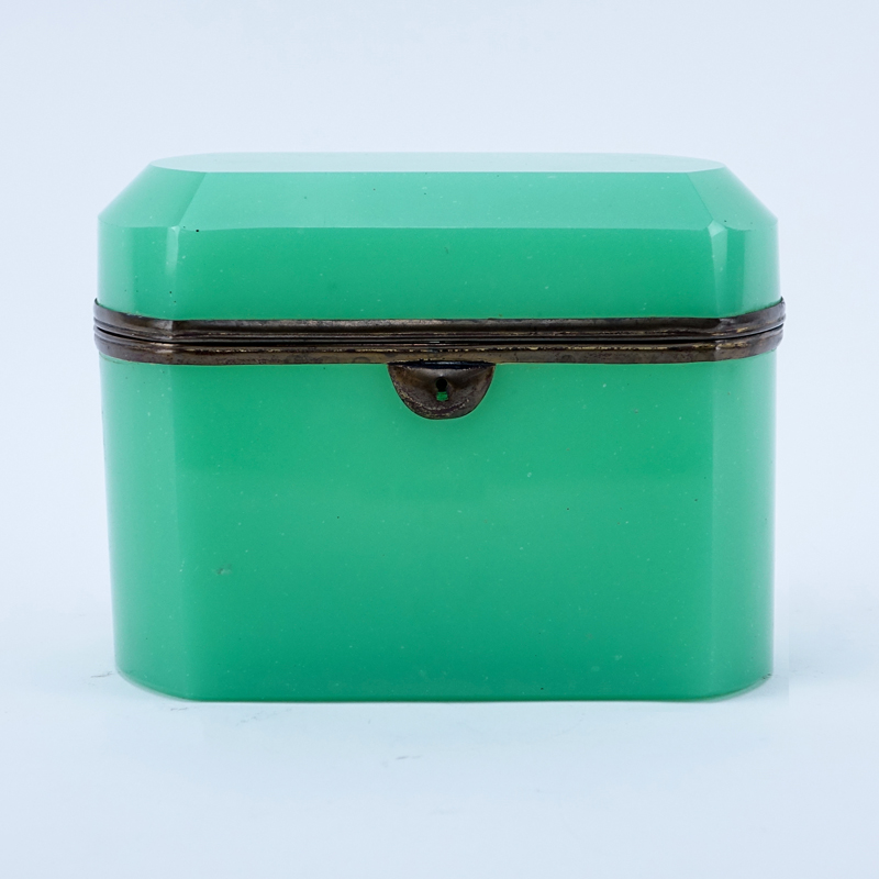 Antique Green Opaline Glass Hinged Box.