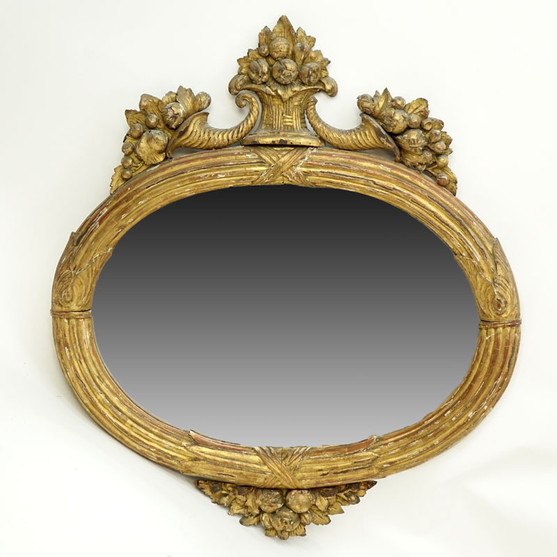 19/20th Century French Louis XVI Style Round Giltwood Carved Mirror.