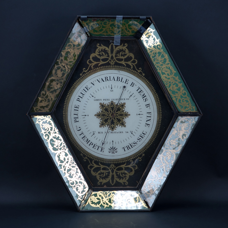 19th Century Reverse Painted Hexagonal  Eglomisé Barometer.