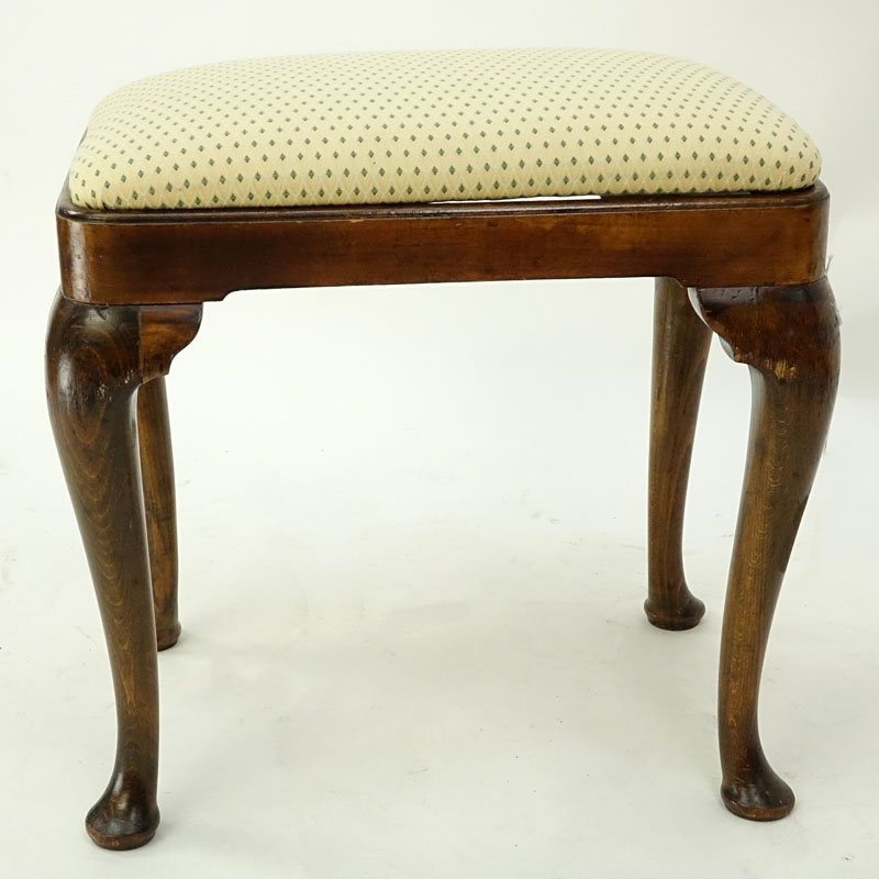 Antique Queen Anne Upholstered Bench. Scratches to wood frame.