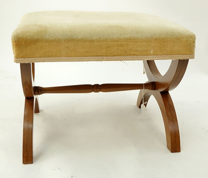 Mid Century Modern Wood and Upholstered X Bench.