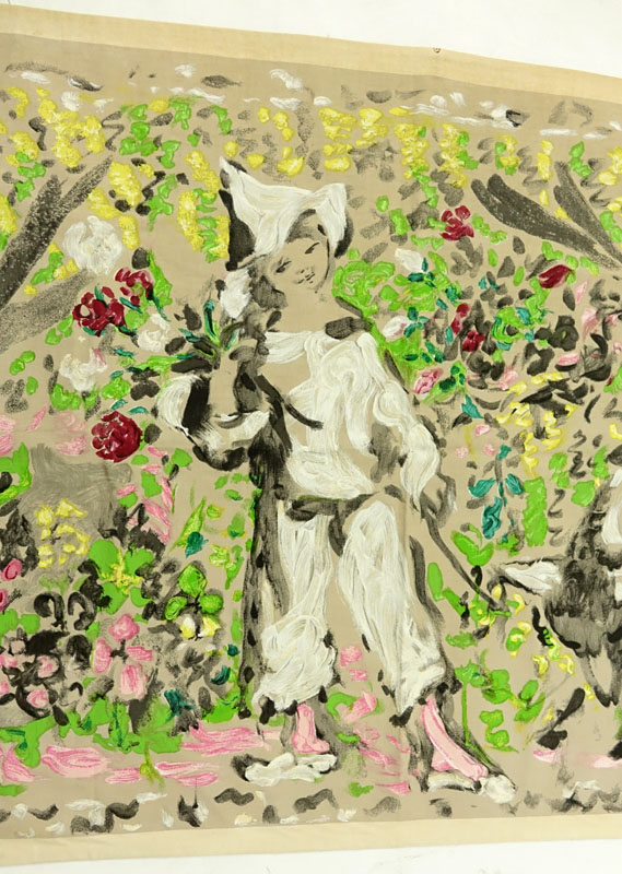 Marcel Vertès, French (1895–1961) Color print on linen “Le Jardin de Pierrot”. Corot label signed by the artist en verso.