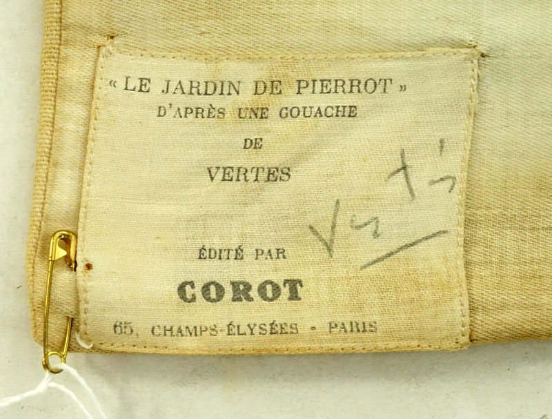 Marcel Vertès, French (1895–1961) Color print on linen “Le Jardin de Pierrot”. Corot label signed by the artist en verso.