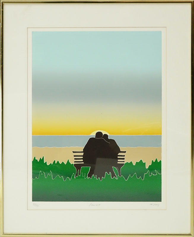 Thom Dejong, Dutch (1940 - 1988) Color Etching "Sunset" Pencil Signed, Title, and Numbered 55/125 on Lower Border.
