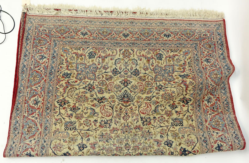 Semi Antique Persian Oriental Hand Woven Wool Rug. Label attached on underside.