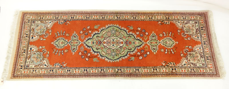 Semi Antique Persian Oriental Runner. Dirty, some bleeding or discoloration along the border, stains.