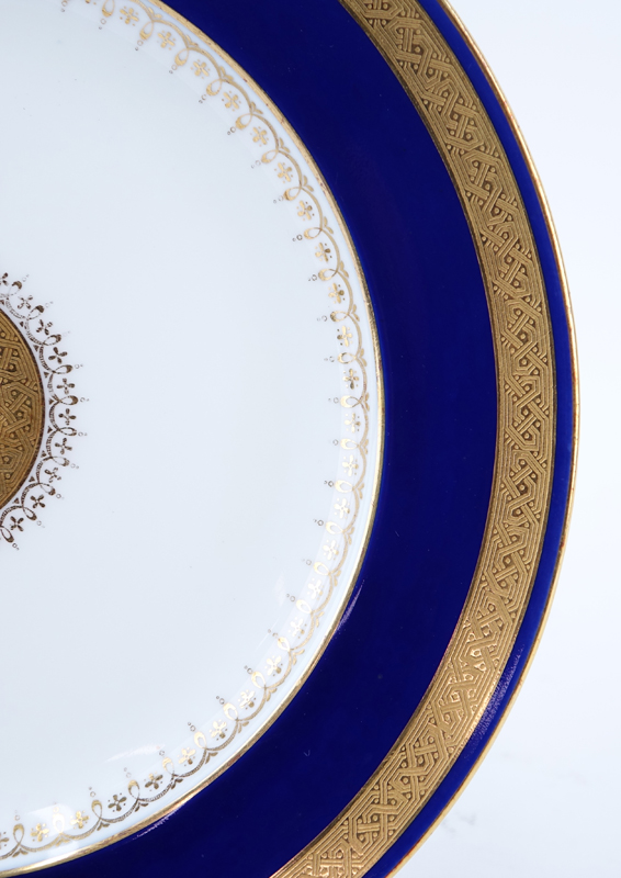 Six (6) Tiffany & Co. Cobalt and Gold Porcelain Dinner Plates. Signed.