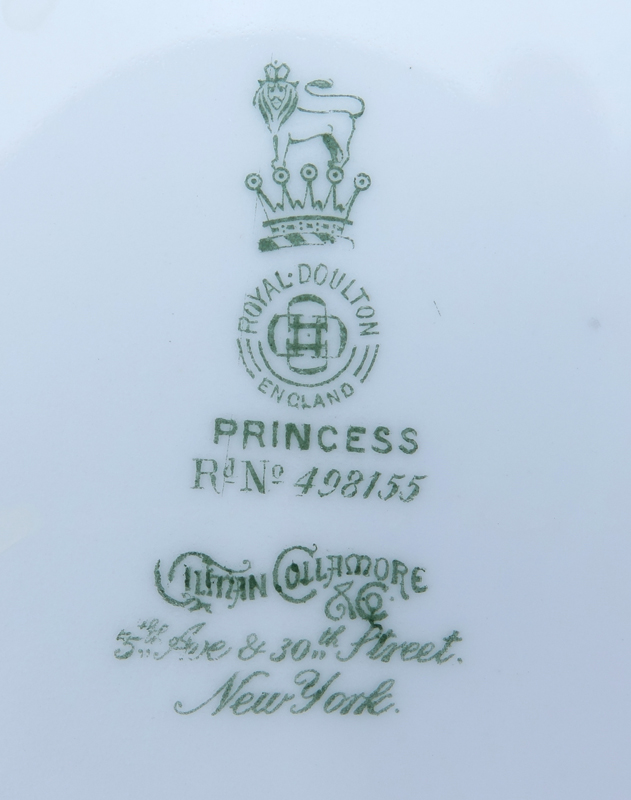 Ten (10) Royal Doulton "Princess" Porcelain Dinner Plates. Signed.