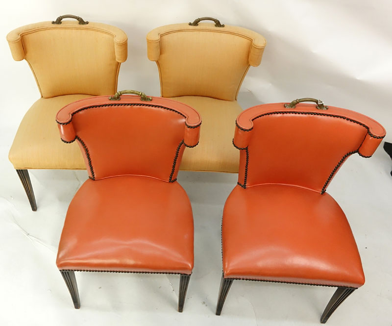 Set of Four Antique Wing Back Cock Fighting Chairs with Brass Top Handle.