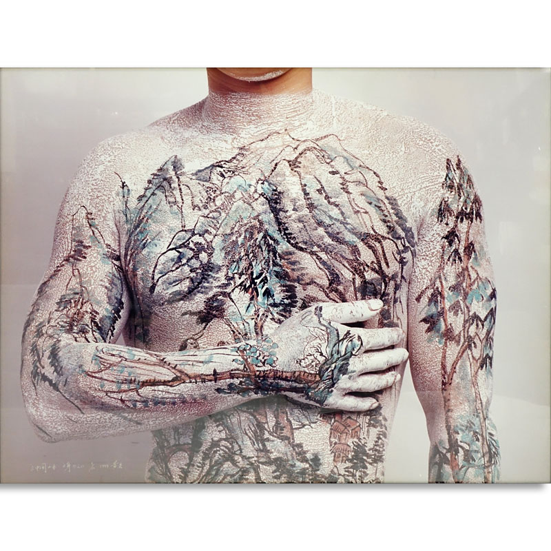 Huang Yan, Chinese (b. 1966) Chromogenic print (framed) "Chinese Landscape, Tattoo No. 2. Signed dated 1999, numbered 9/12 lower left.
