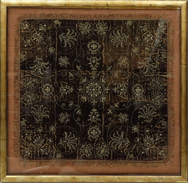 Late 18th Century Italian Velvet Pillow with Textile Conservation Mounted in Presentation Frame.