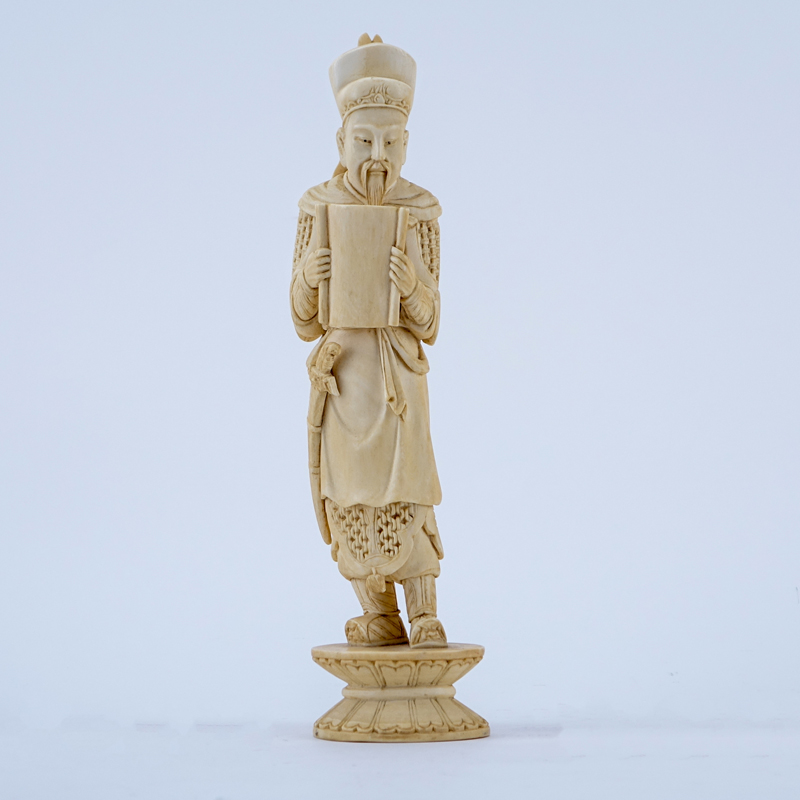 Antique Chinese Carved Ivory Figure "Wise Man". Signed.