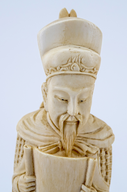 Antique Chinese Carved Ivory Figure "Wise Man". Signed.