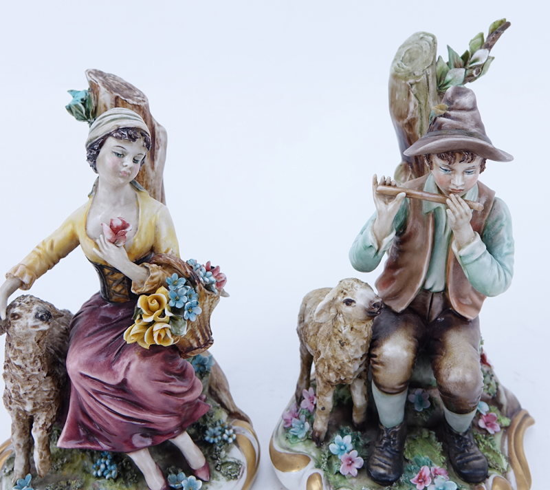 Two (2) Works Of Art Italy Porcelain Figurines. "Shepard & Shepardess".