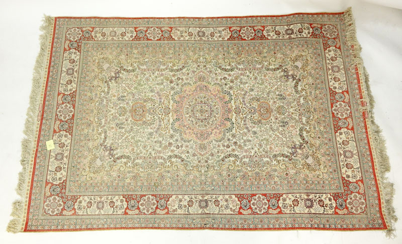 Semi Antique Persian Style Silk Rug. Signed.