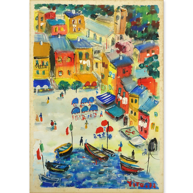 Pito (20th C) Gouache on paper "Portofino". Signed and dated 72? Lower right.