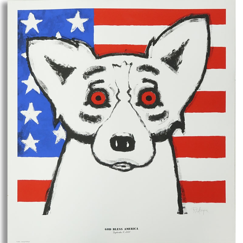 George Rodrigue, American (1944-2013) Color silkscreen "God Bless America" (In tribute to September 11, 2001).