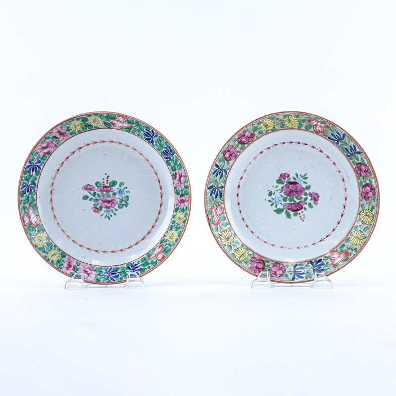 Pair of Chinese Famille Rose Gilt and Enamel Painted Export Porcelain Bowls.