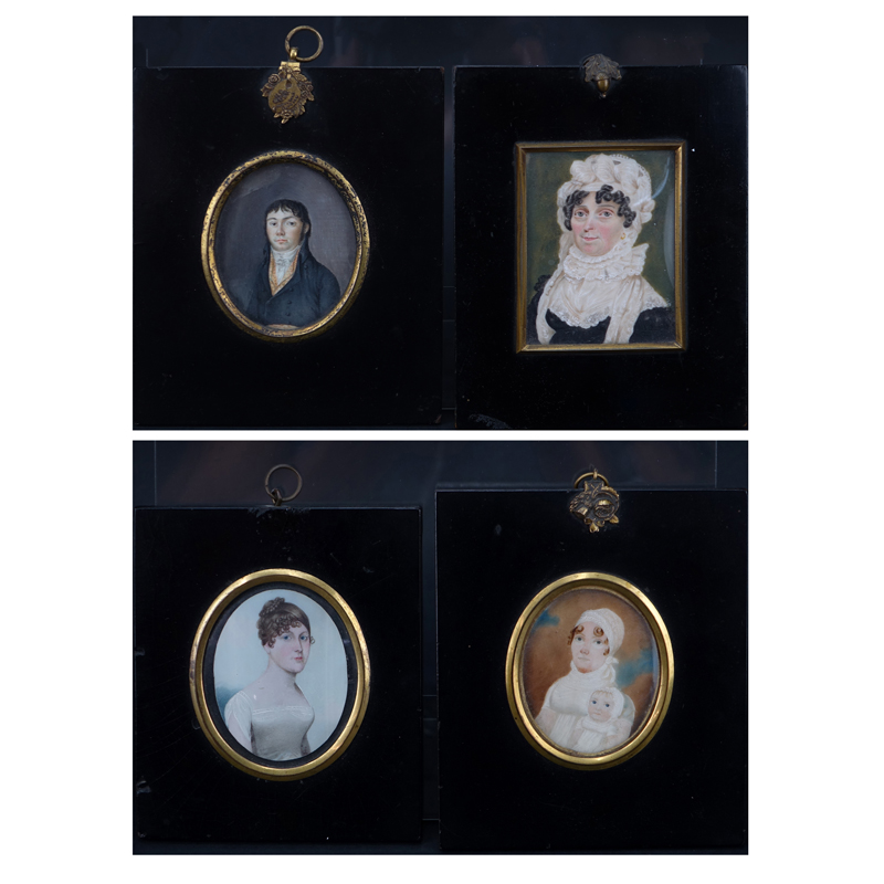 Collection Of Four (4) Finely Painted 18/19th Century Hand Painted Portrait Miniatures. Various sitters.
