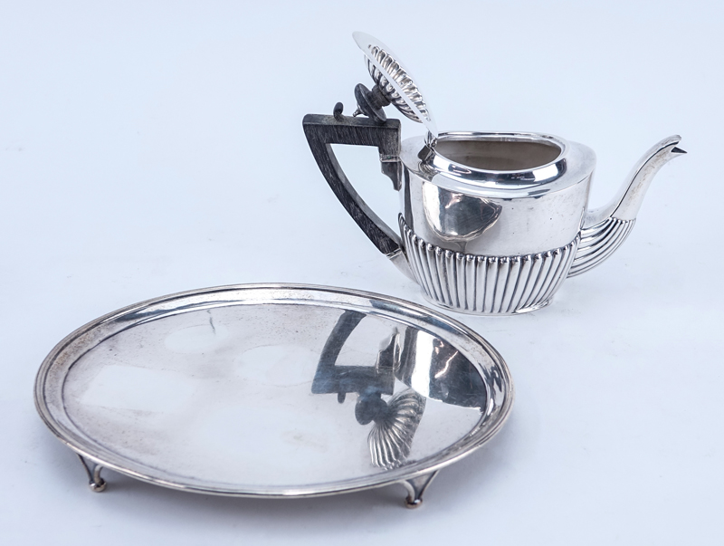 Four (4) Piece Assembled English Silver Miniature Tea Set On Footed Tray.