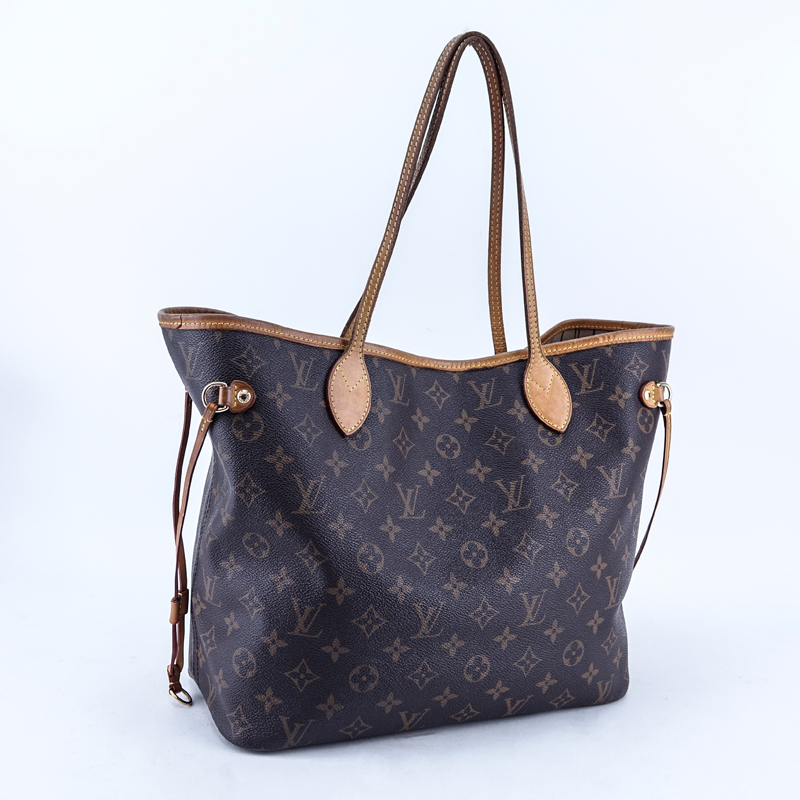 Louis Vuitton Brown Monogram Coated Canvas And Leather Neverfull MM Handbag.