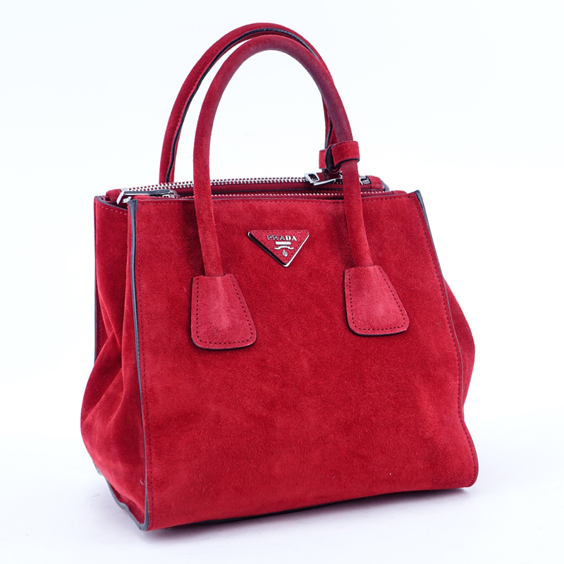 Prada Red Suede Leather Glace Handbag.