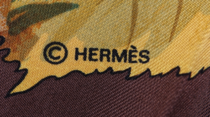 Hermes Silk Scarf "Leaves". Labeled appropriately. Good condition.