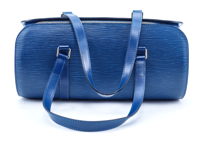 Louis Vuitton Blue Epi Leather Soufflot Handbag And Pouch.