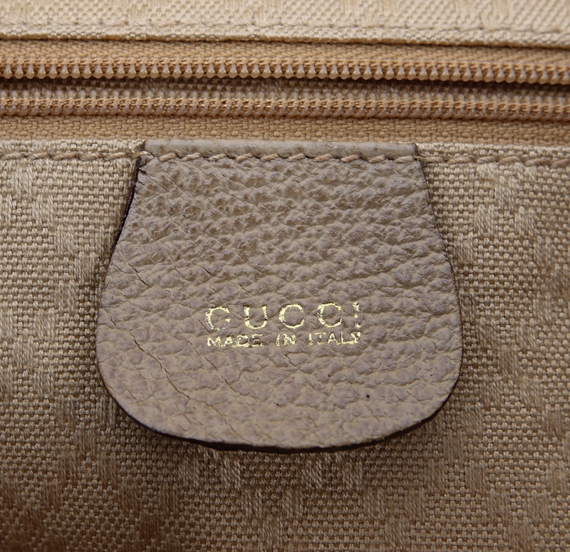 Gucci Light Beige Suede And Leather Bamboo Backpack.