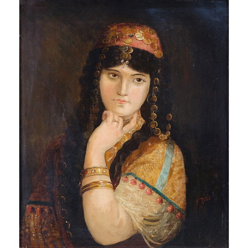Francisco Ricci, Italian (d. 1894) Oil on canvas "Orientalist Girl". Signed lower right F. Ricci.