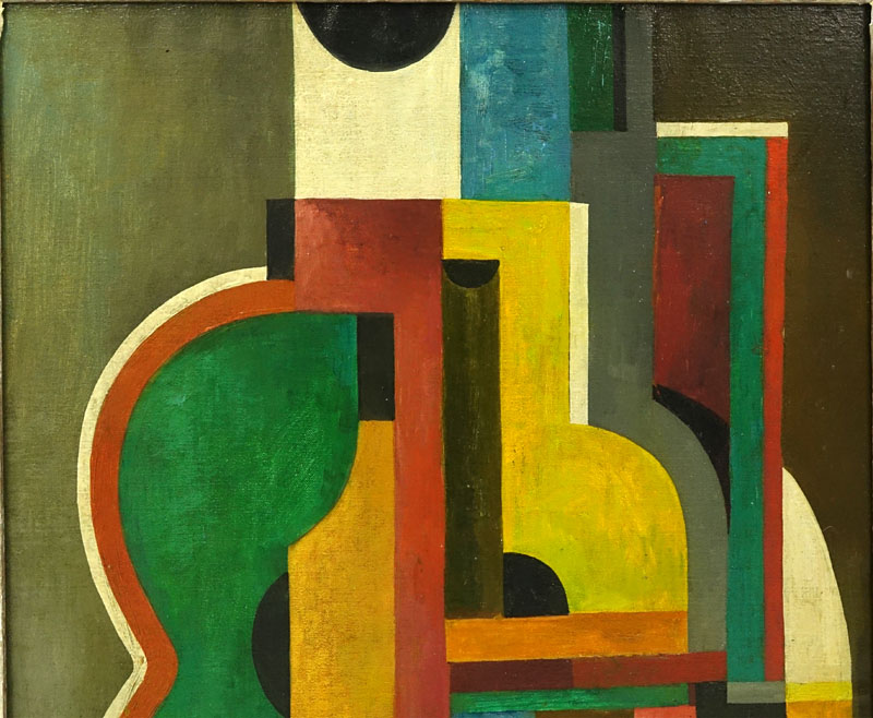Attributed to: Gustave Buchet, Swiss (1888 - 1963) Oil on Canvas, Abstract Cubic Composition, Signed Lower Left, Light yellowing to varnish from age overall good condition.