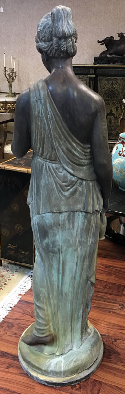 Life Size Classical Patinated Bronze Entry or Garden Sculpture, Nude Female Holding Jars.