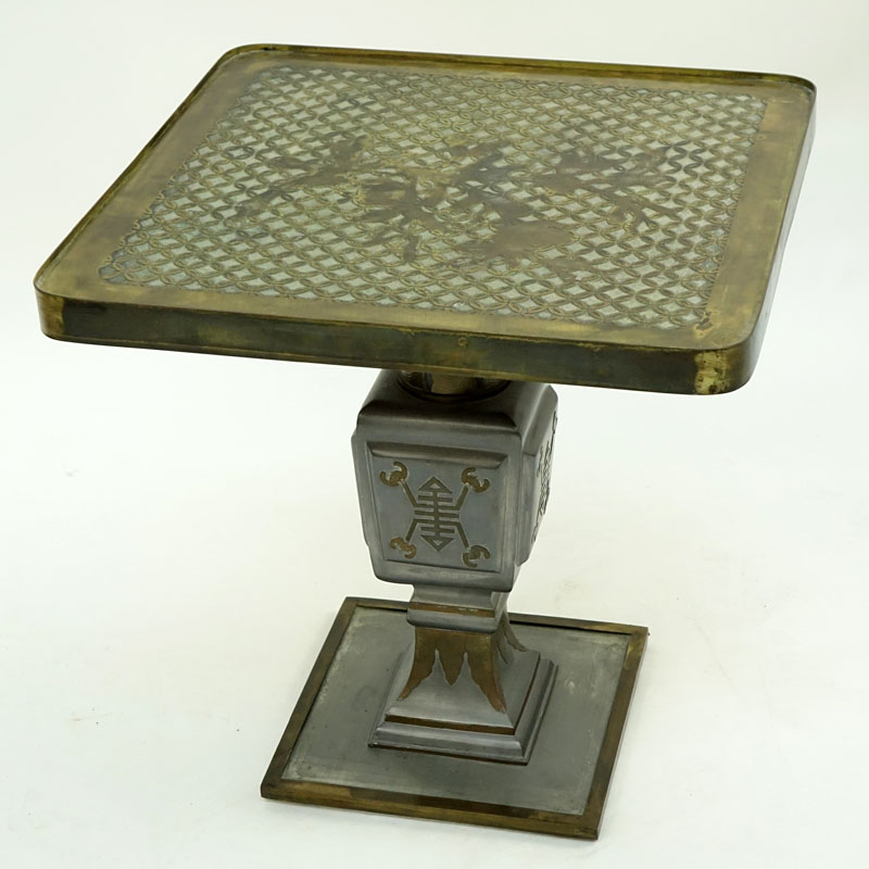 Philip and Kelvin LaVerne Patinated Bronze and Pewter Side Table.