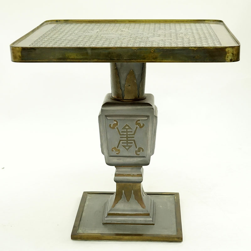 Philip and Kelvin LaVerne Patinated Bronze and Pewter Side Table.