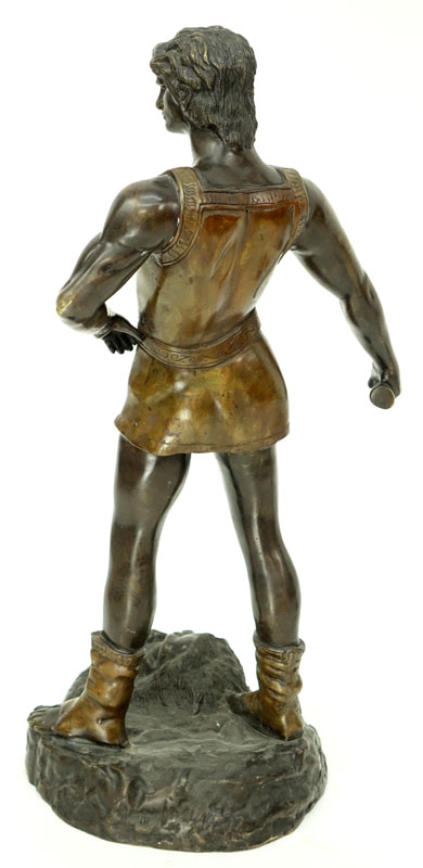 Antonin Mercie Style Patinated Bronze Sculpture, David and Goliath, Unsigned.