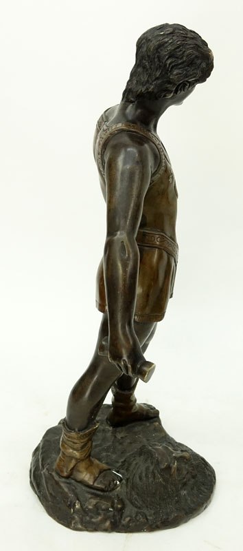 Antonin Mercie Style Patinated Bronze Sculpture, David and Goliath, Unsigned.