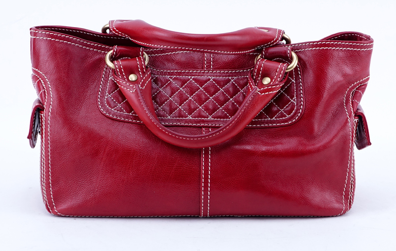 Celine Red Soft/Quilted Leather Boogie Bag With 2 Front Pockets.