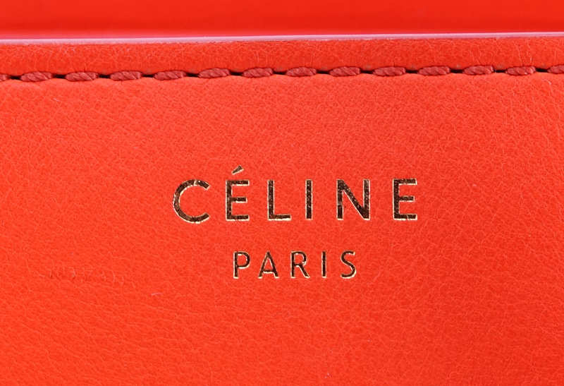 Celine Orange Smooth Leather Luggage MM Tote.