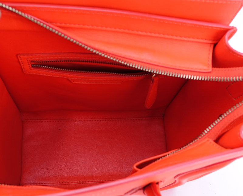 Celine Orange Smooth Leather Luggage MM Tote.