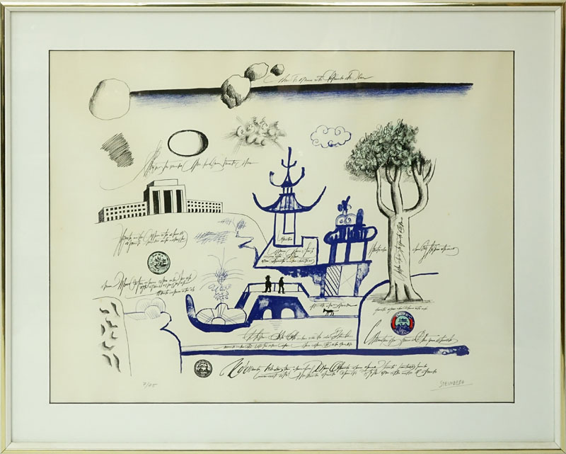 Saul Steinberg, Romanian/American (1914 - 1999) Color Lithograph "Georgetown" Signed and Numbered 7/75 in Pencil.