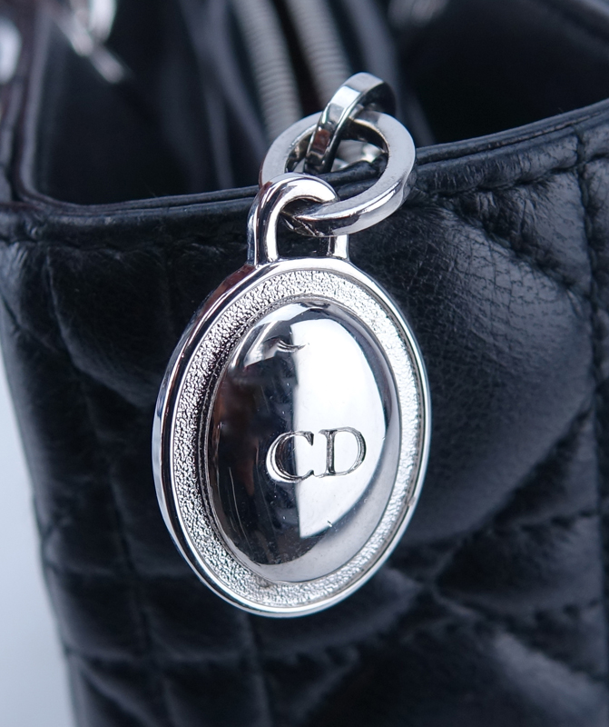 Christian Dior Black Cannage Quilted Leather Lady Dior GM Bag. Silver tone hardware.