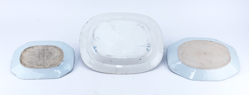 Three (3) Chinese Export Blue and White Pottery Serving Platters.