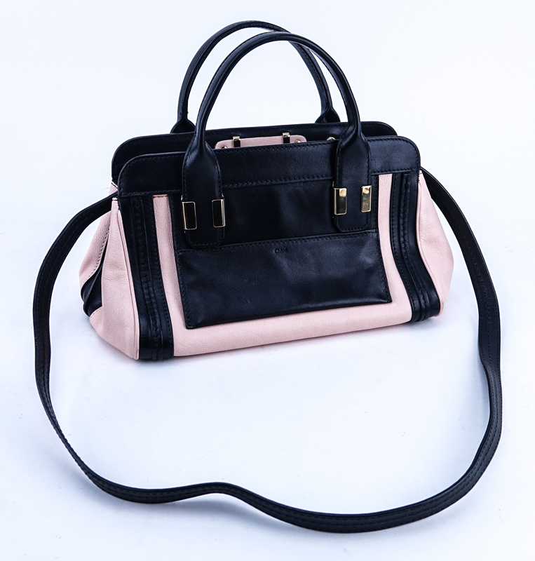 Chloe Light Pink and Black Mini Alice PM Smooth Calf Leather Handbag.