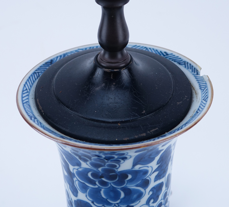 Chinese Blue and White Gu-Form Porcelain Vase Mounted as Lamp.