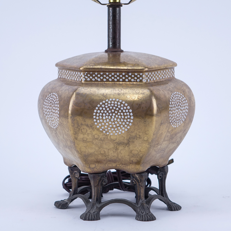 Vintage Chinese Style Gilt Porcelain Lamp mounted on Metal Base.