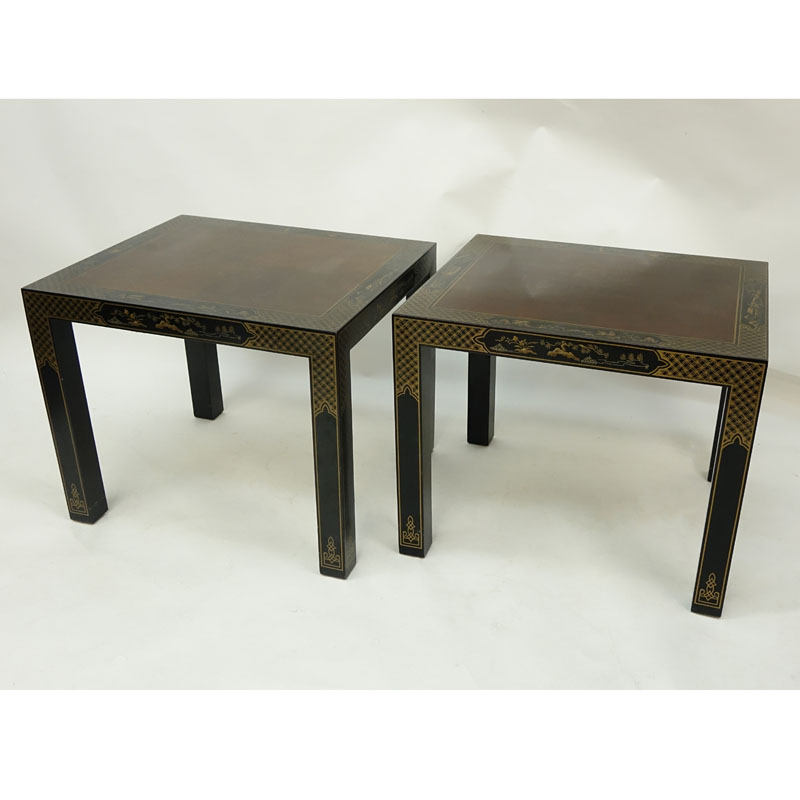 Pair of Drexel Etcetera Chinoiserie Lacquered End Tables.