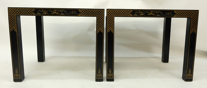 Pair of Drexel Etcetera Chinoiserie Lacquered End Tables.